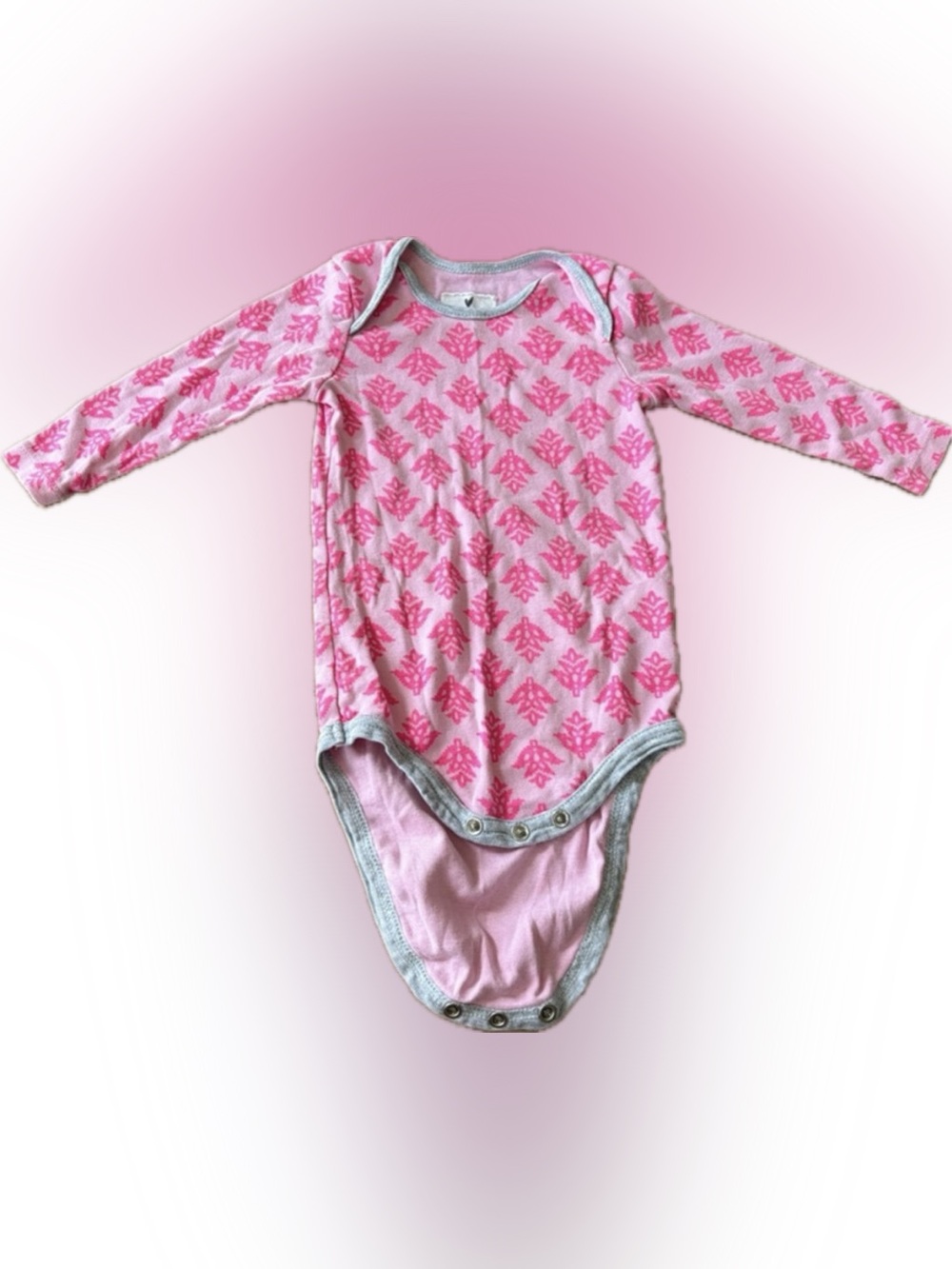J. Crew Pink Floral-Print Baby Bodysuit with Gray Trim